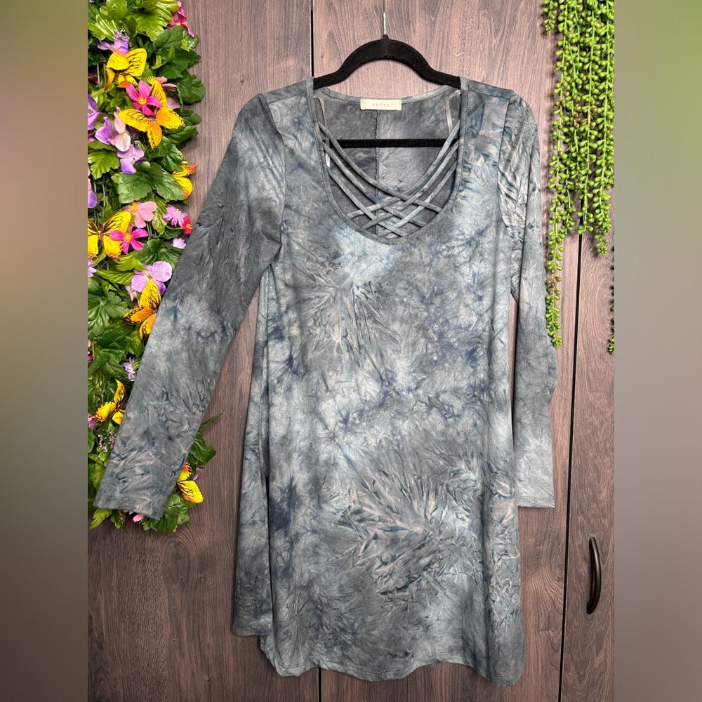 {💙2/$40💙NWOT Entro Long Sleeve Tie Dye Printed Faux Suede Dress Size Small - Picture 4 of 15